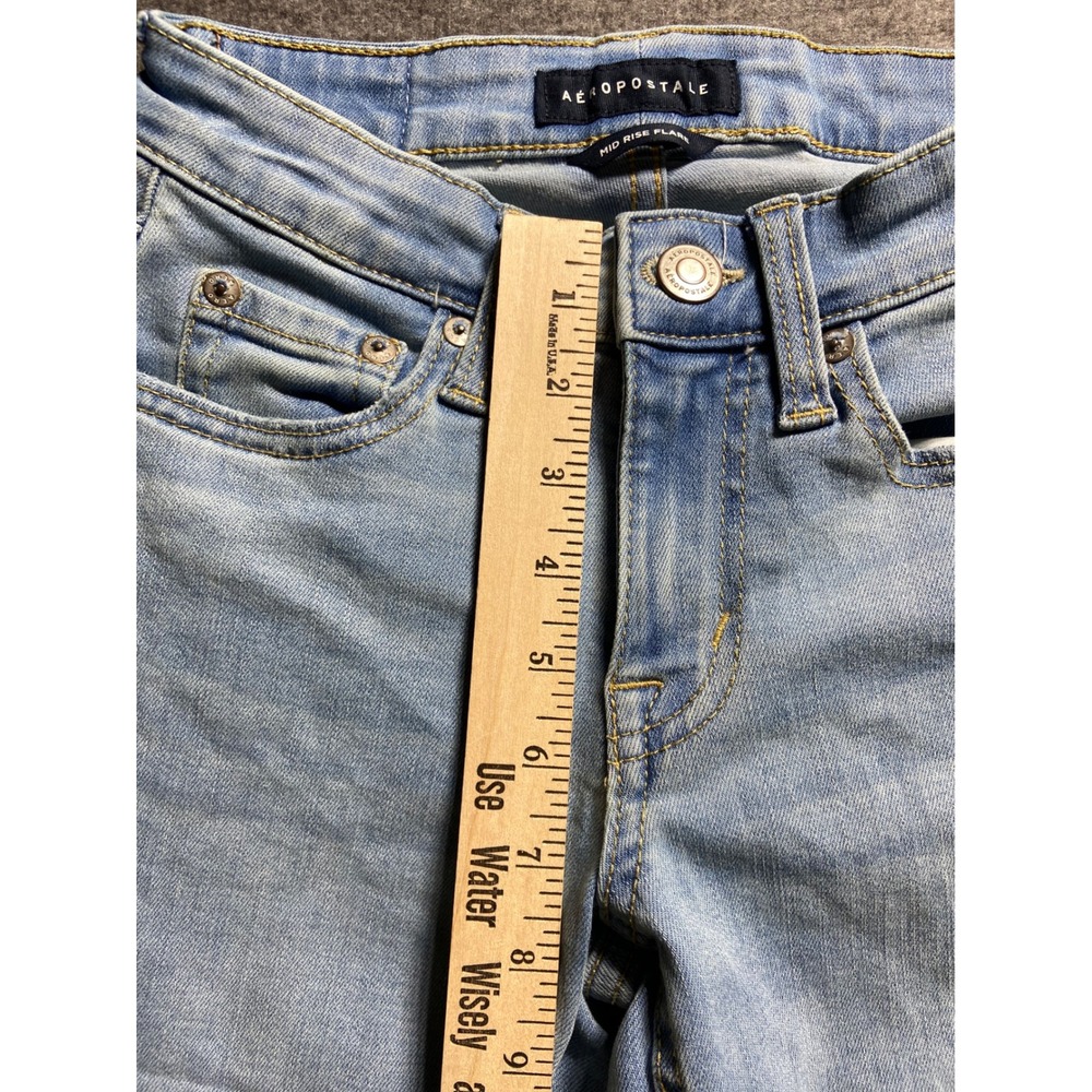 Aeropostale Mid Rise Flare Jeans Indie Light Wash Blue Denim 000 LXSFBA195 - Picture 3 of 10